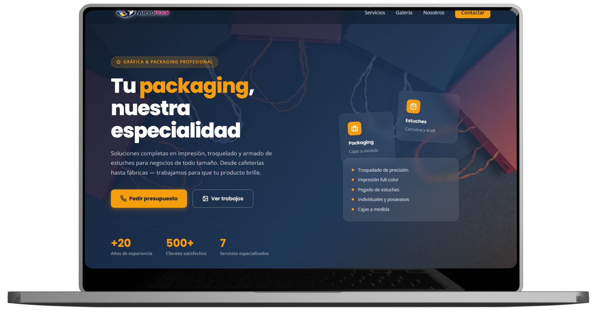 Mockup del sitio de Gráfica NuevoPack
